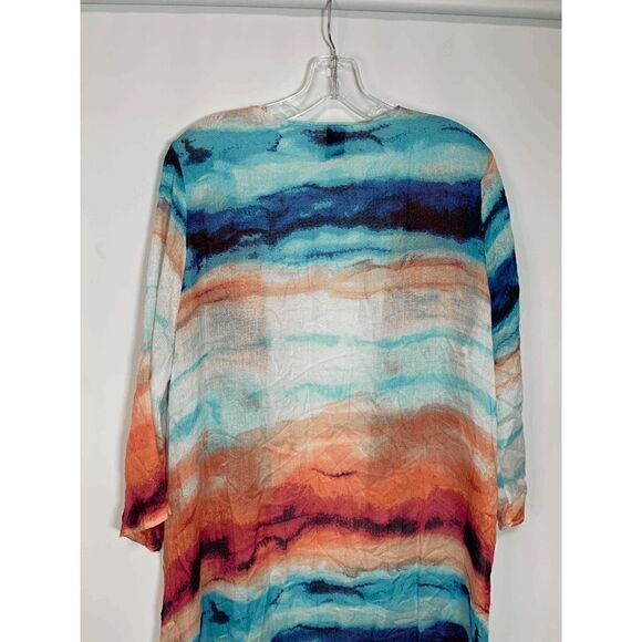 Mix It Women's Shawl Kimono Open Front Swimsuit Cover Up Orange Blue One Size - Picture 5 of 6